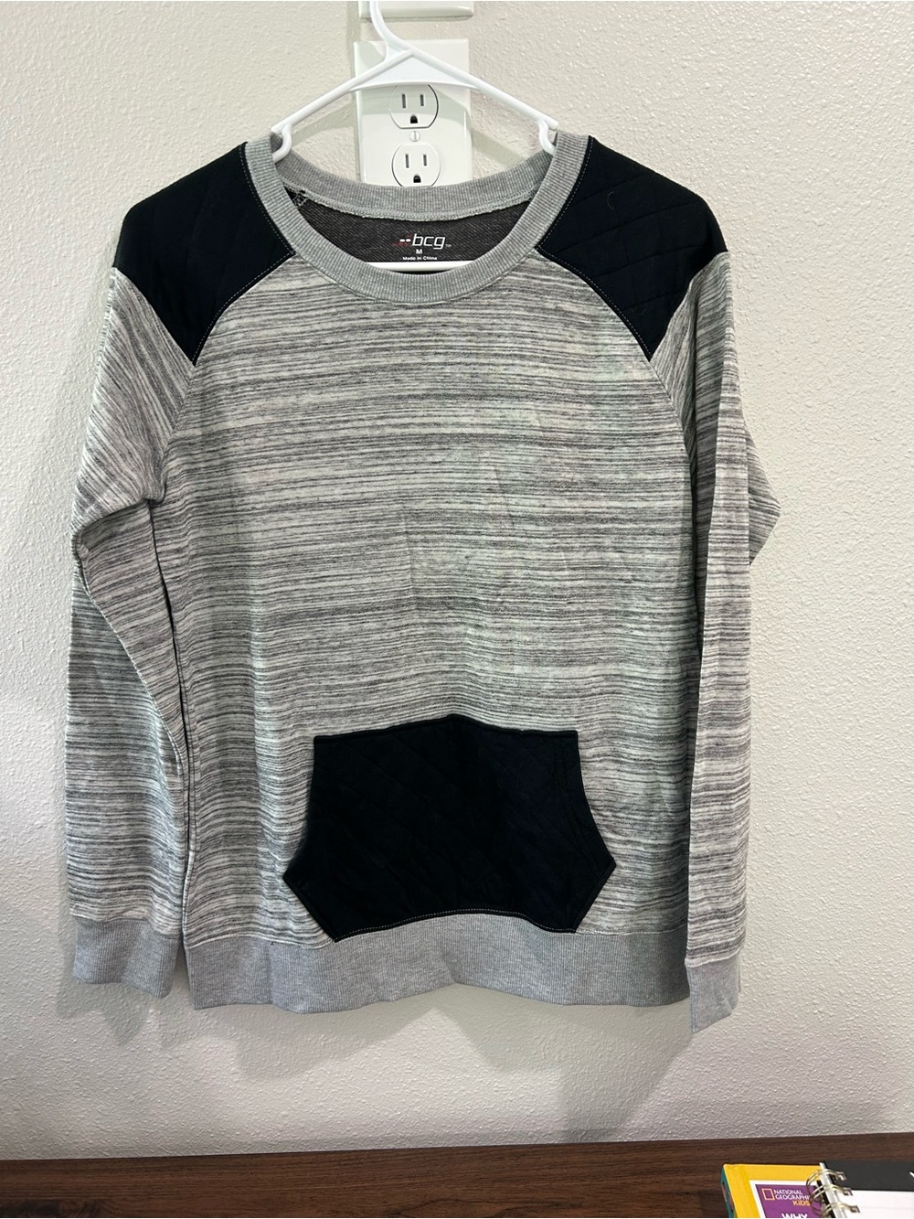 bcg Women's Gray Crewneck Sweatshirt with Black Accents